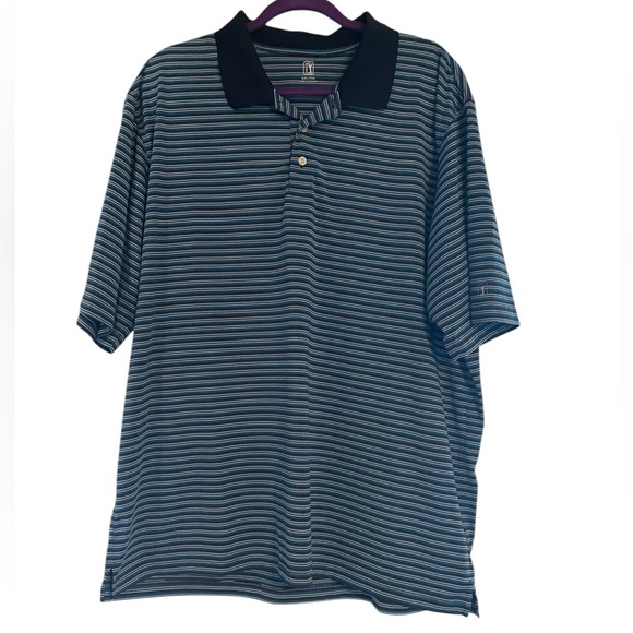 PGA Tour Golf Polo in black‎ and blue striped pattern, size XXL (2XL) - Picture 1 of 6